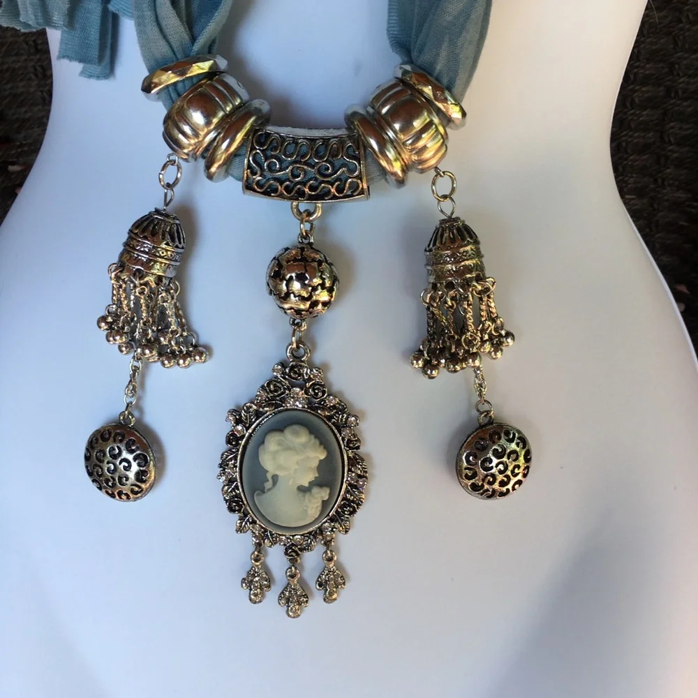 Blue Scarf with Cameo